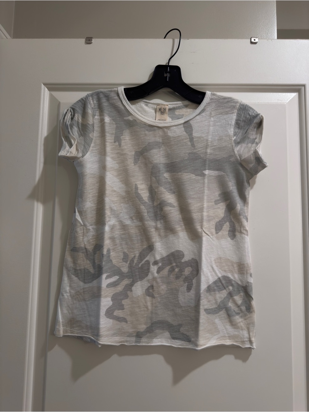 Free People Light Gray & White Camo Short Sleeve Tee